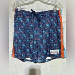 $54 NWOT BURLEBO Gym Shorts Mens M Mesh Athletic NEON Deer Fish Bird BLUE ORANGE